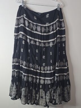 Boho Tiered Black and White 100% Cotton Maxi Skirt